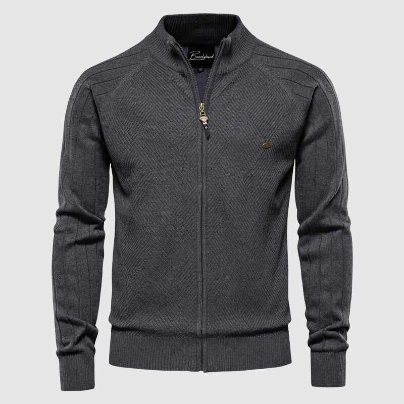 Cardigan Zippé Homme Coton Motif Argyle 4
