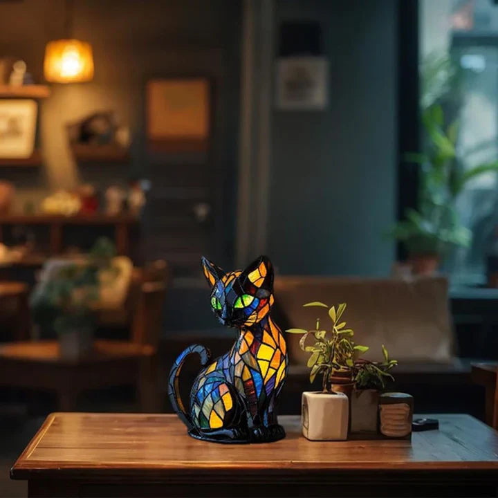 Lampe de Table Chat en Vitrail Artistique 3