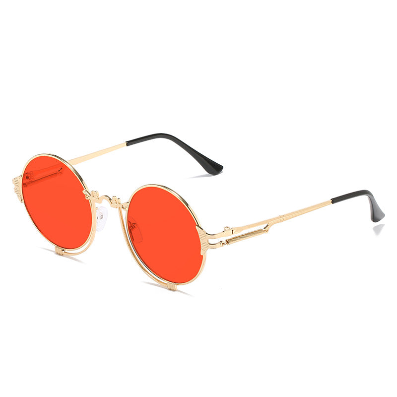 Lunettes de soleil rondes en métal pour femmes au design artistique 10
