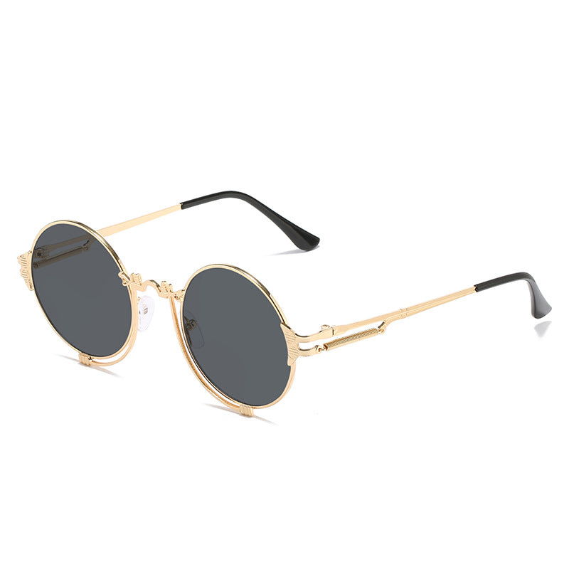 Lunettes de soleil rondes en métal pour femmes au design artistique 3