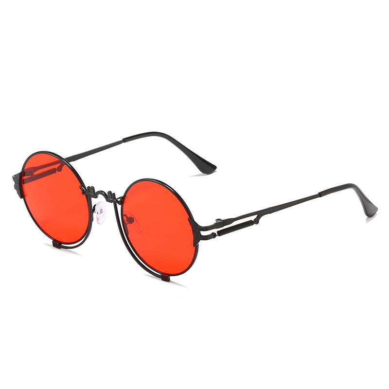 Lunettes de soleil rondes en métal pour femmes au design artistique 4