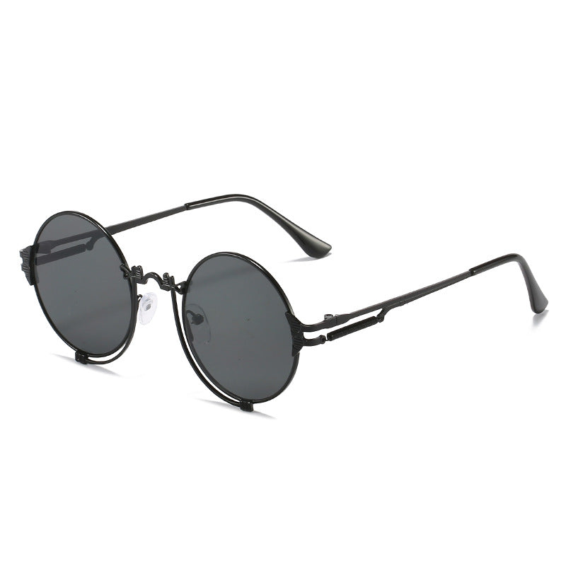 Lunettes de soleil rondes en métal pour femmes au design artistique 7
