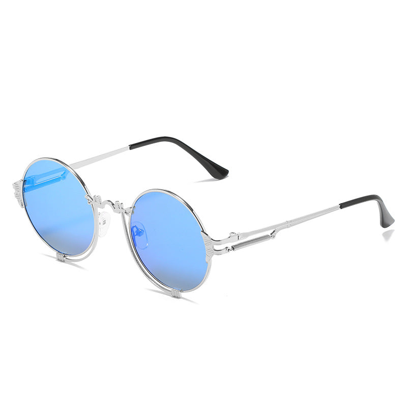 Lunettes de soleil rondes en métal pour femmes au design artistique 8