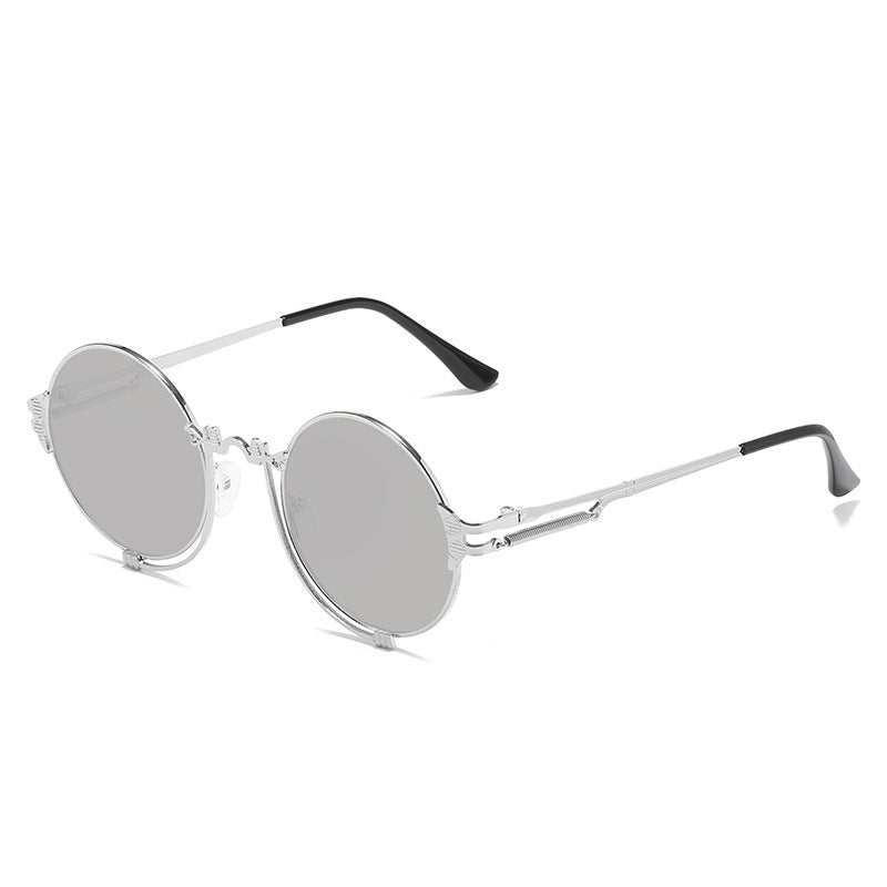 Lunettes de soleil rondes en métal pour femmes au design artistique 9