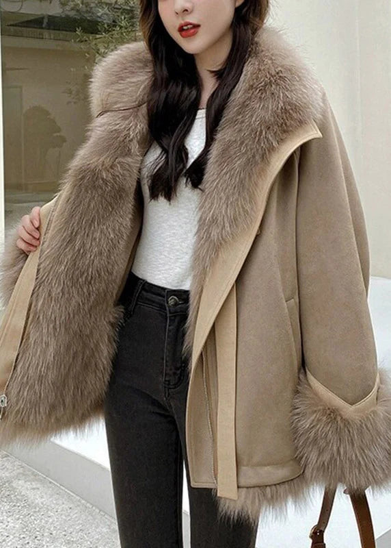 Manteau Femme Automne Style Patchwork avec Col Fourrure 2