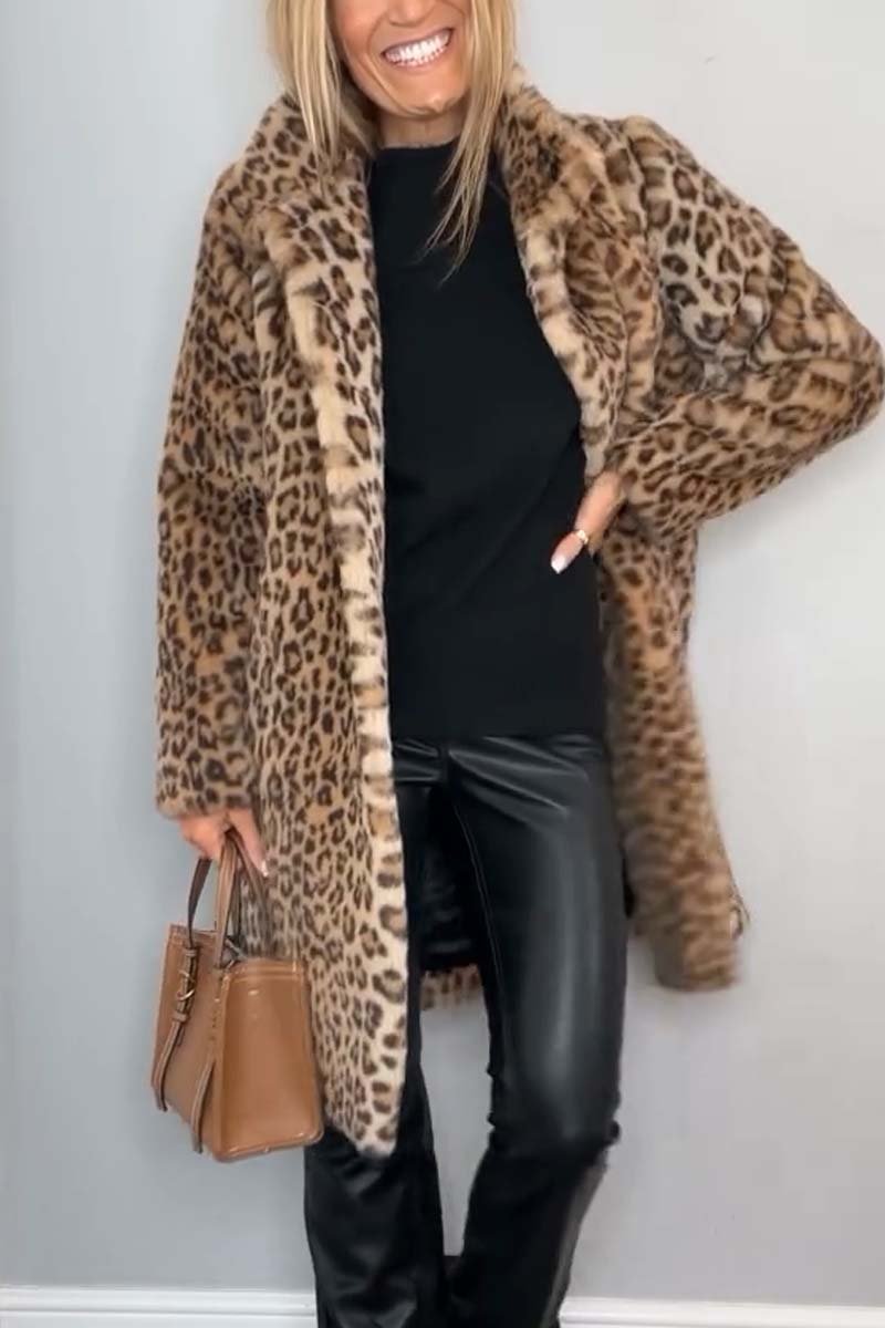 Manteau Hiver Femme Imprimé Léopard Ajusté Tissu Doux 2