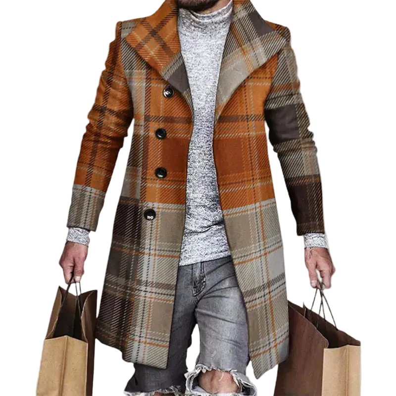 Manteau Long à Carreaux pour Hommes Chic 0