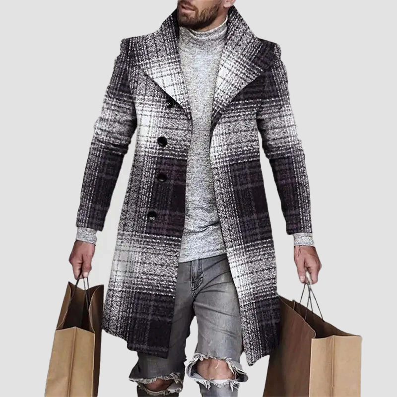 Manteau Long à Carreaux pour Hommes Chic 1