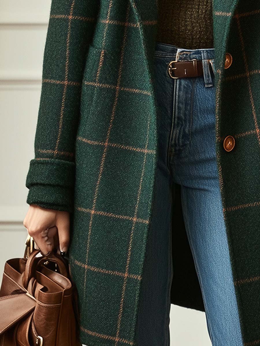 Manteau à carreaux pour femmes avec col à revers 3