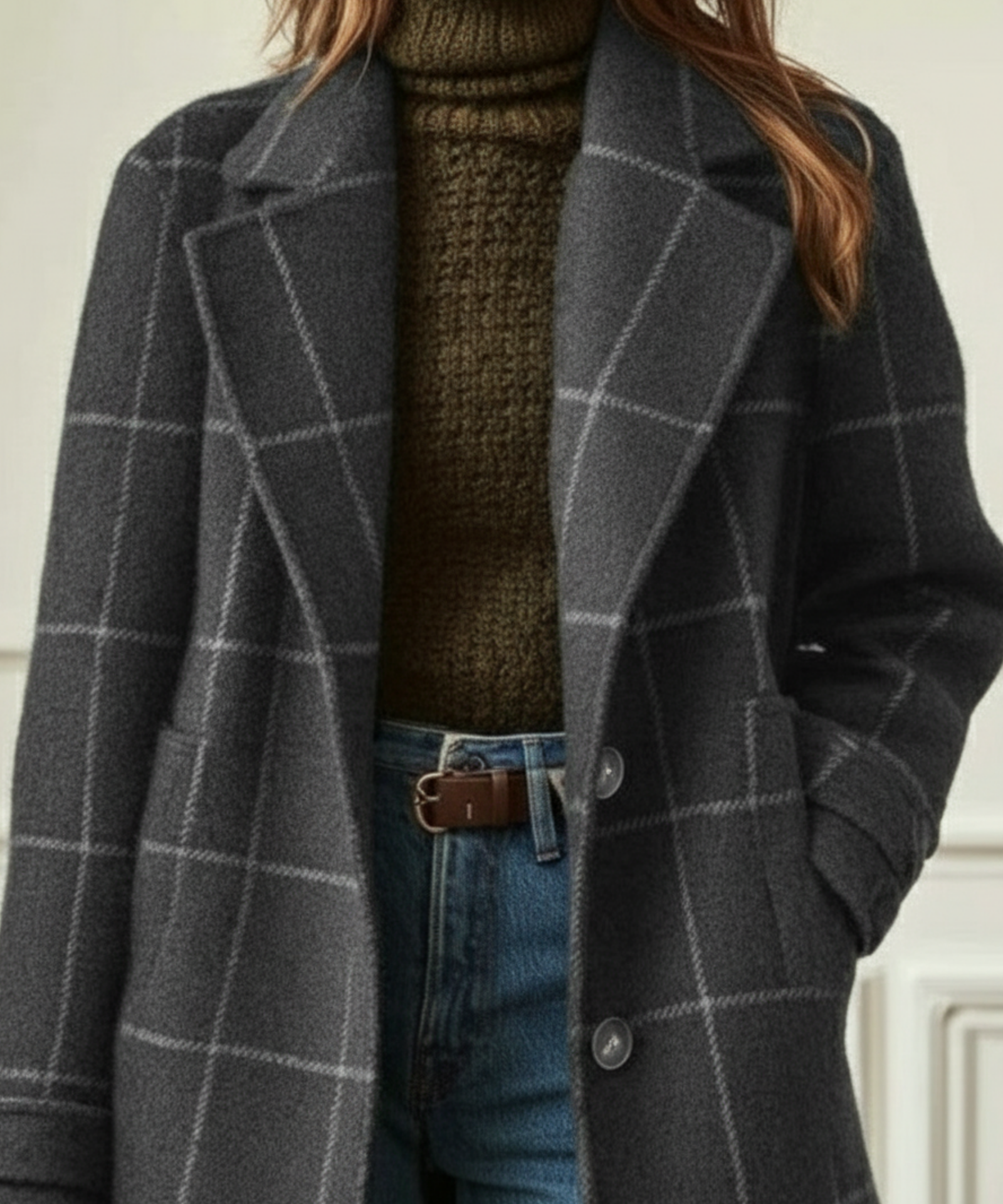Manteau à carreaux pour femmes avec col à revers 4