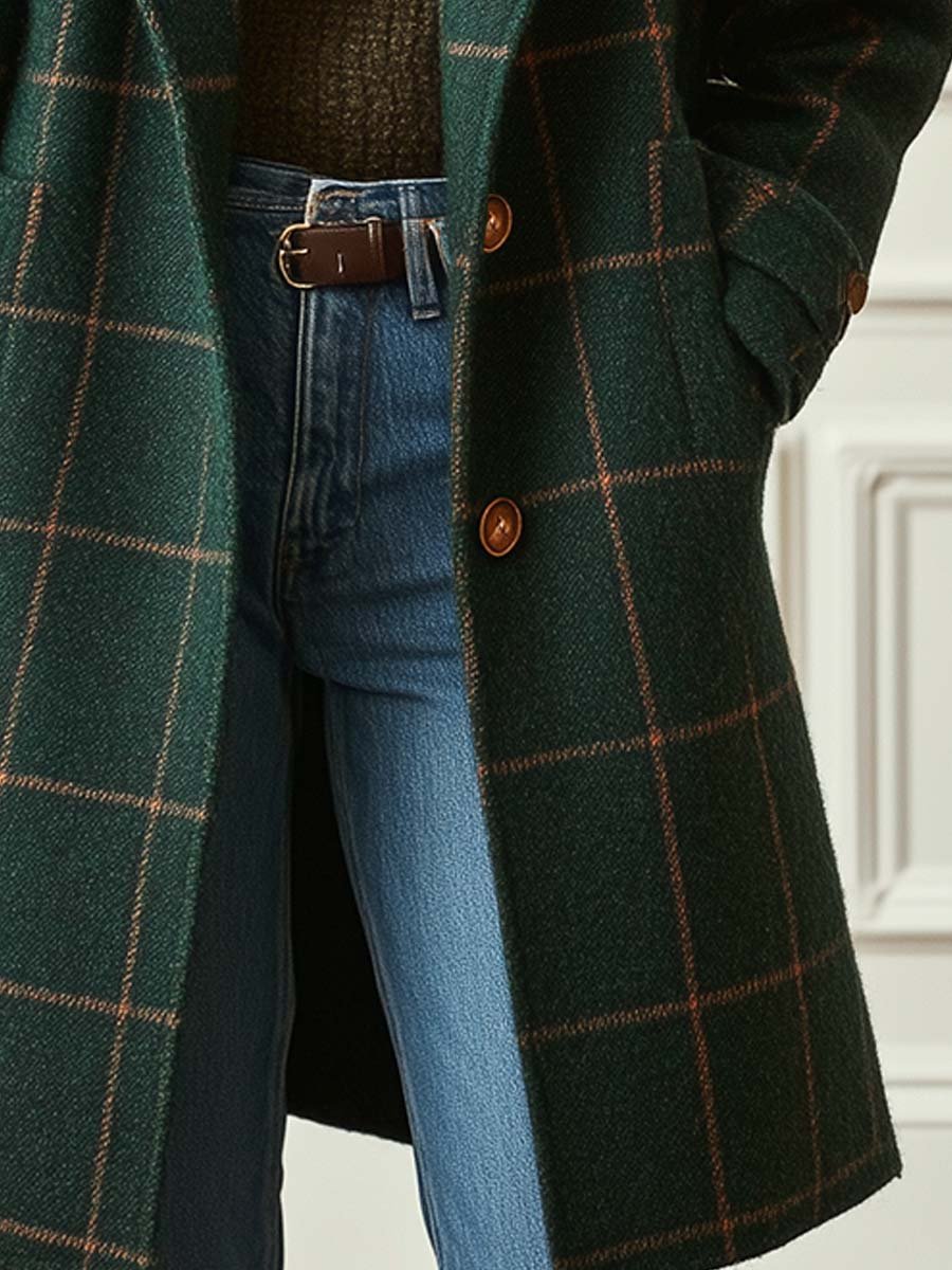 Manteau à carreaux pour femmes avec col à revers 5