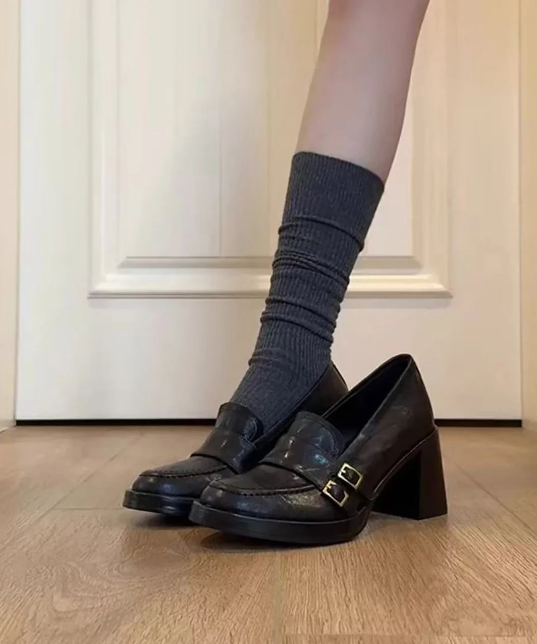 Mocassins Femme Talon Compensé Style Vintage 0