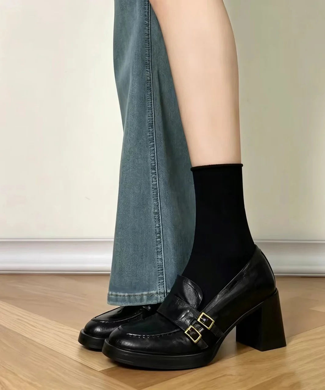 Mocassins Femme Talon Compensé Style Vintage 1