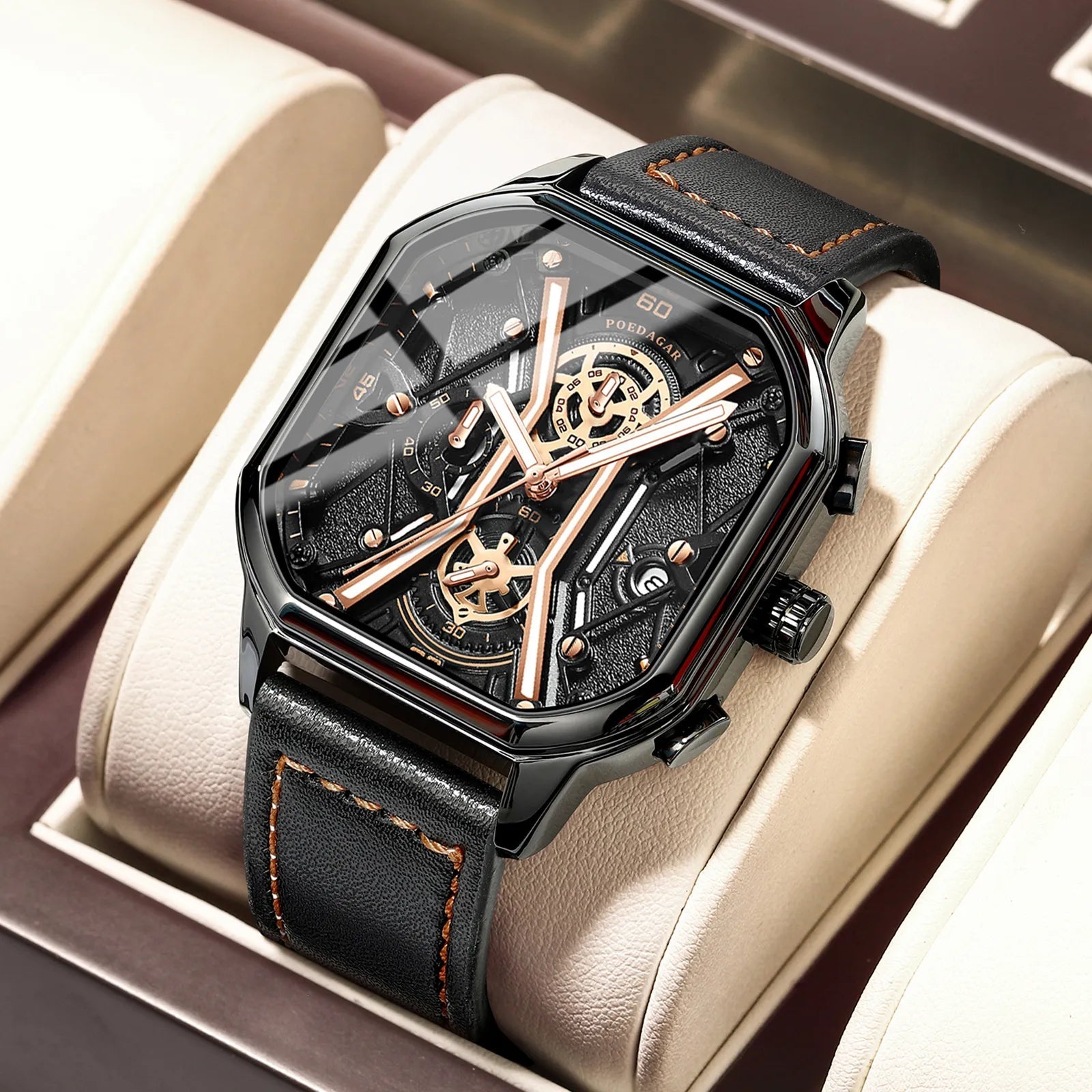 Montre Chronographe Squelette avec Accents Dorés 0