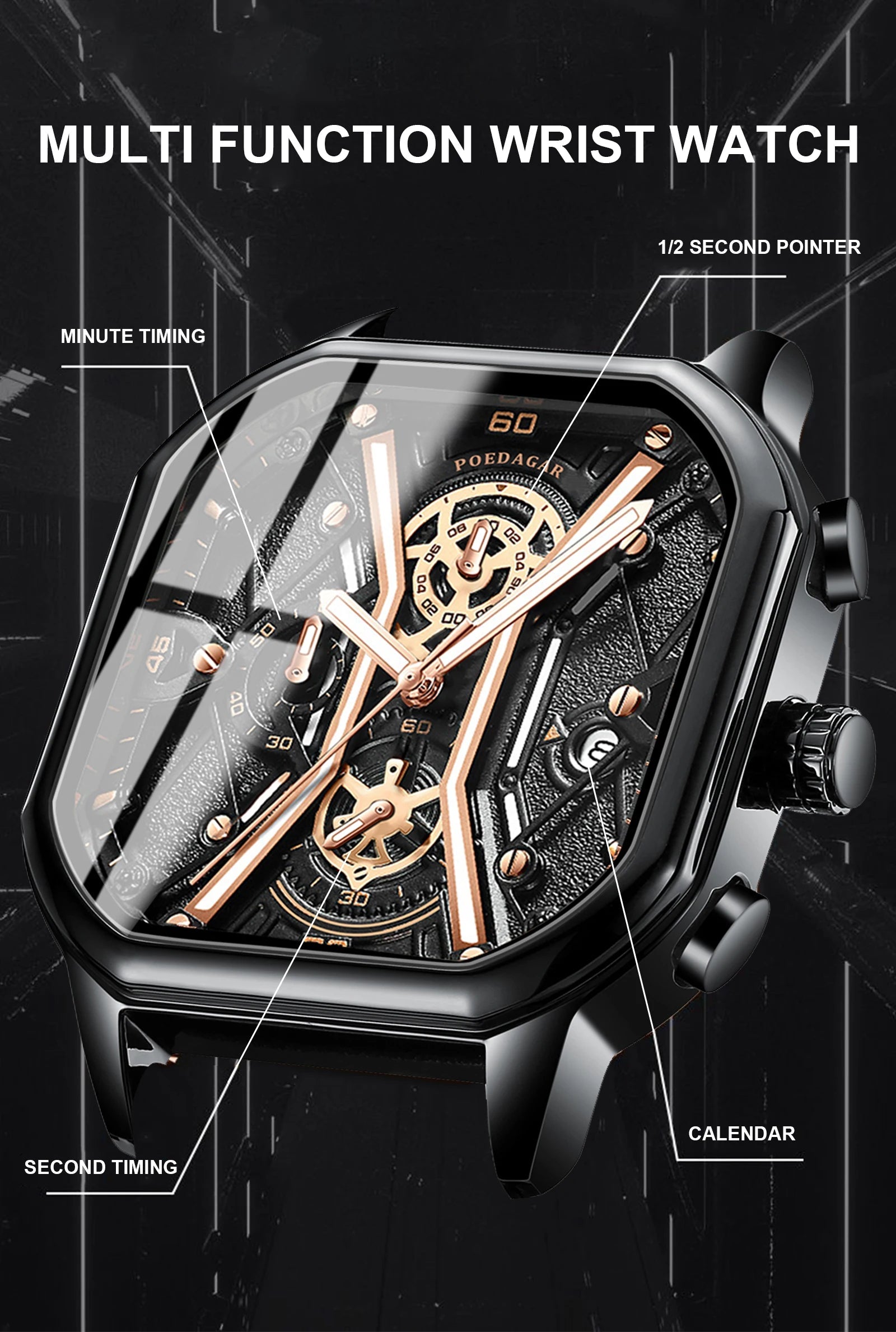 Montre Chronographe Squelette avec Accents Dorés 3