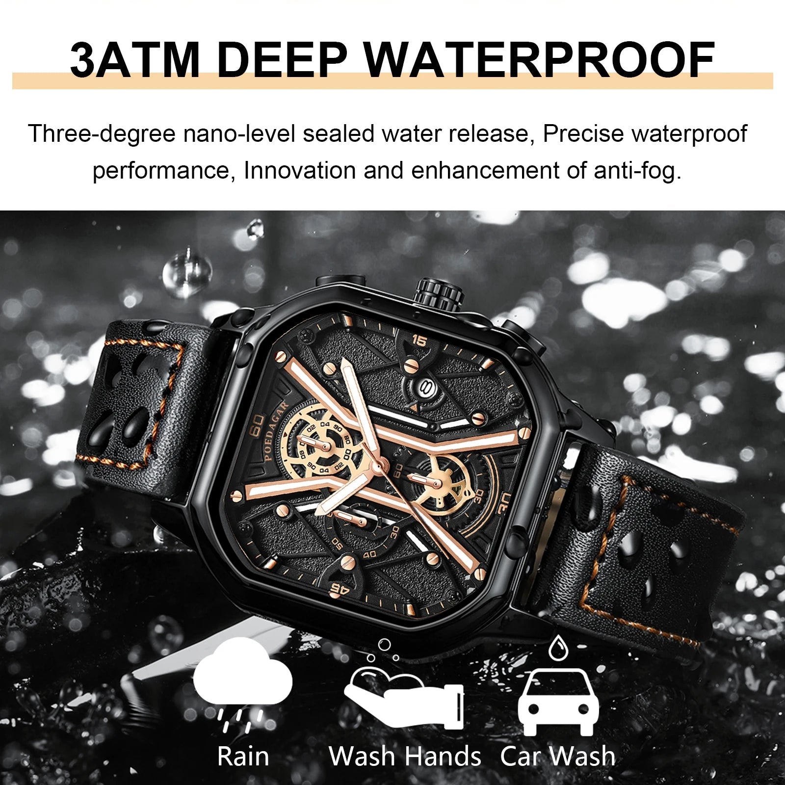 Montre Chronographe Squelette avec Accents Dorés 6