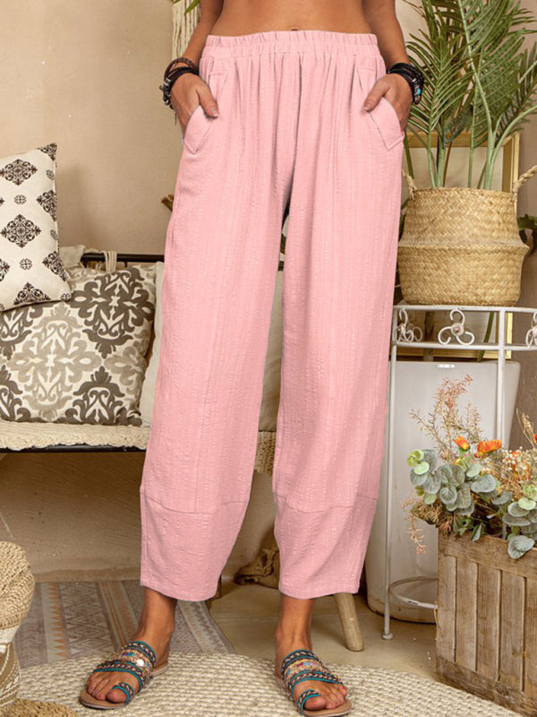 Pantalon Fluide Femme Harem Lin Coton Décontracté 10