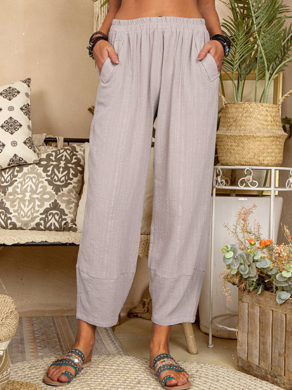Pantalon Fluide Femme Harem Lin Coton Décontracté 5
