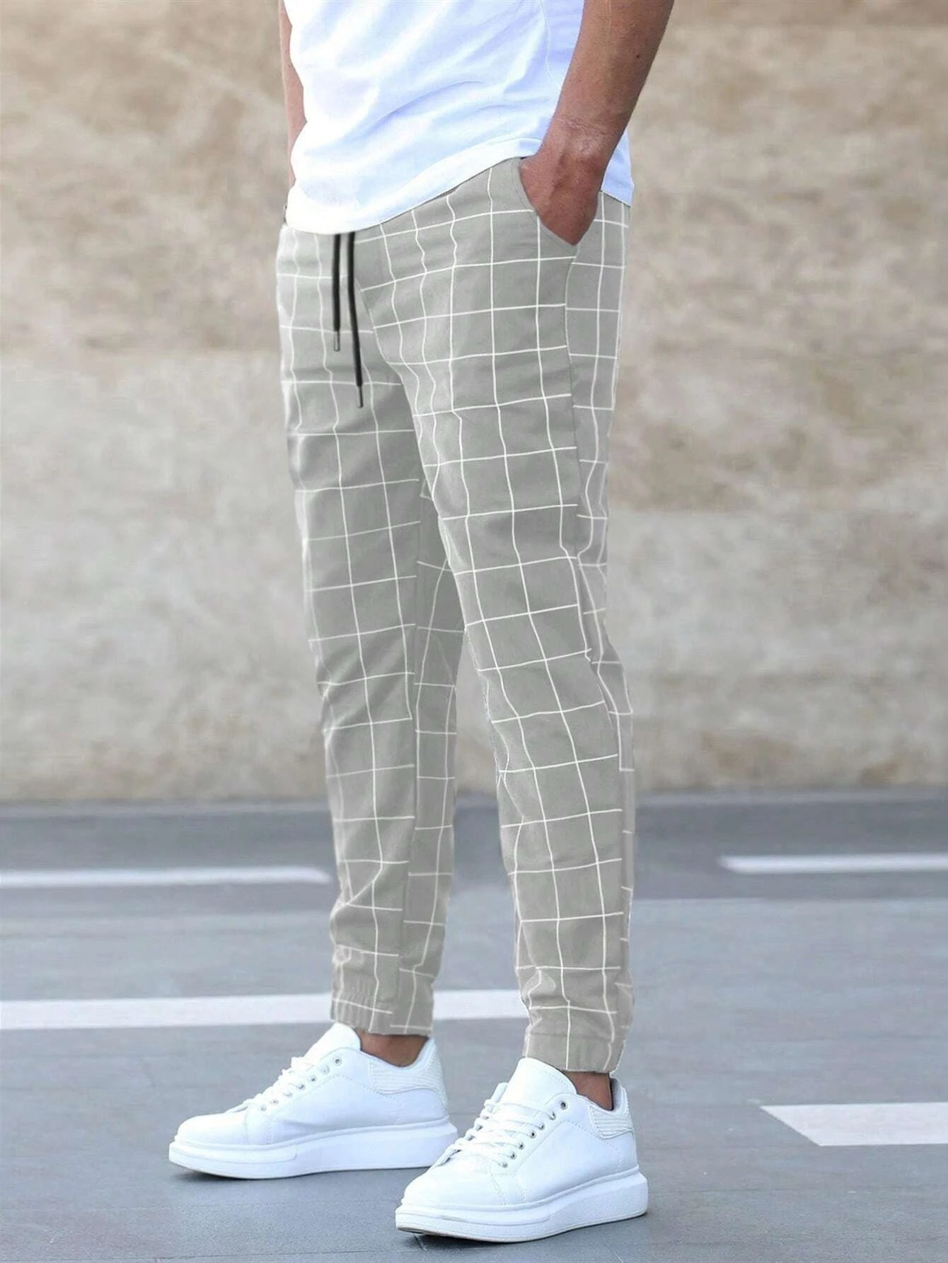 Pantalon Homme Décontracté à Carreaux Modernes 1