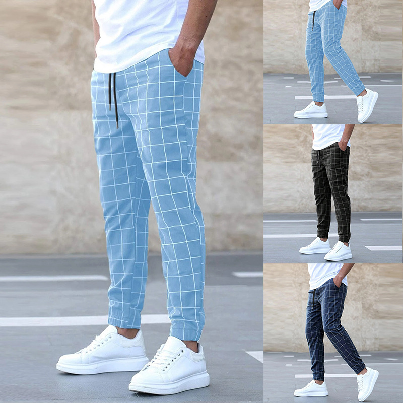 Pantalon Homme Décontracté à Carreaux Modernes 4
