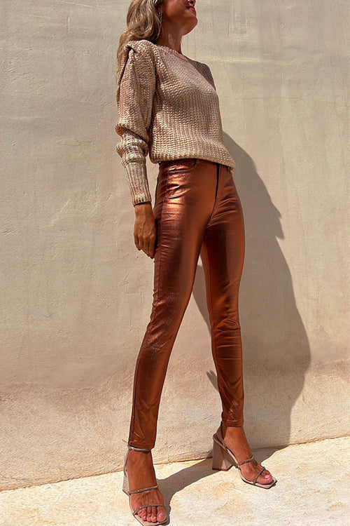 Pantalon Legging Skinny Métallisé Femme 2