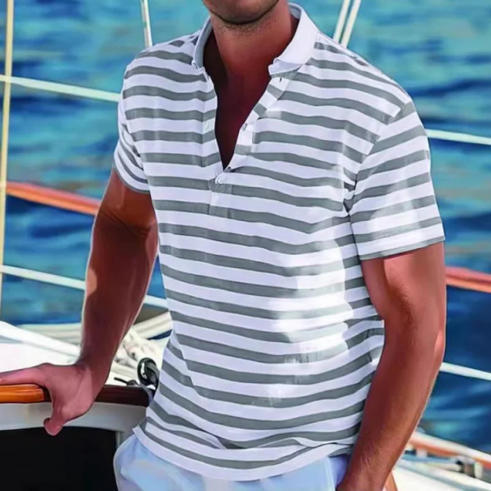 Polo Homme Style Marin Rétro Ajusté 0