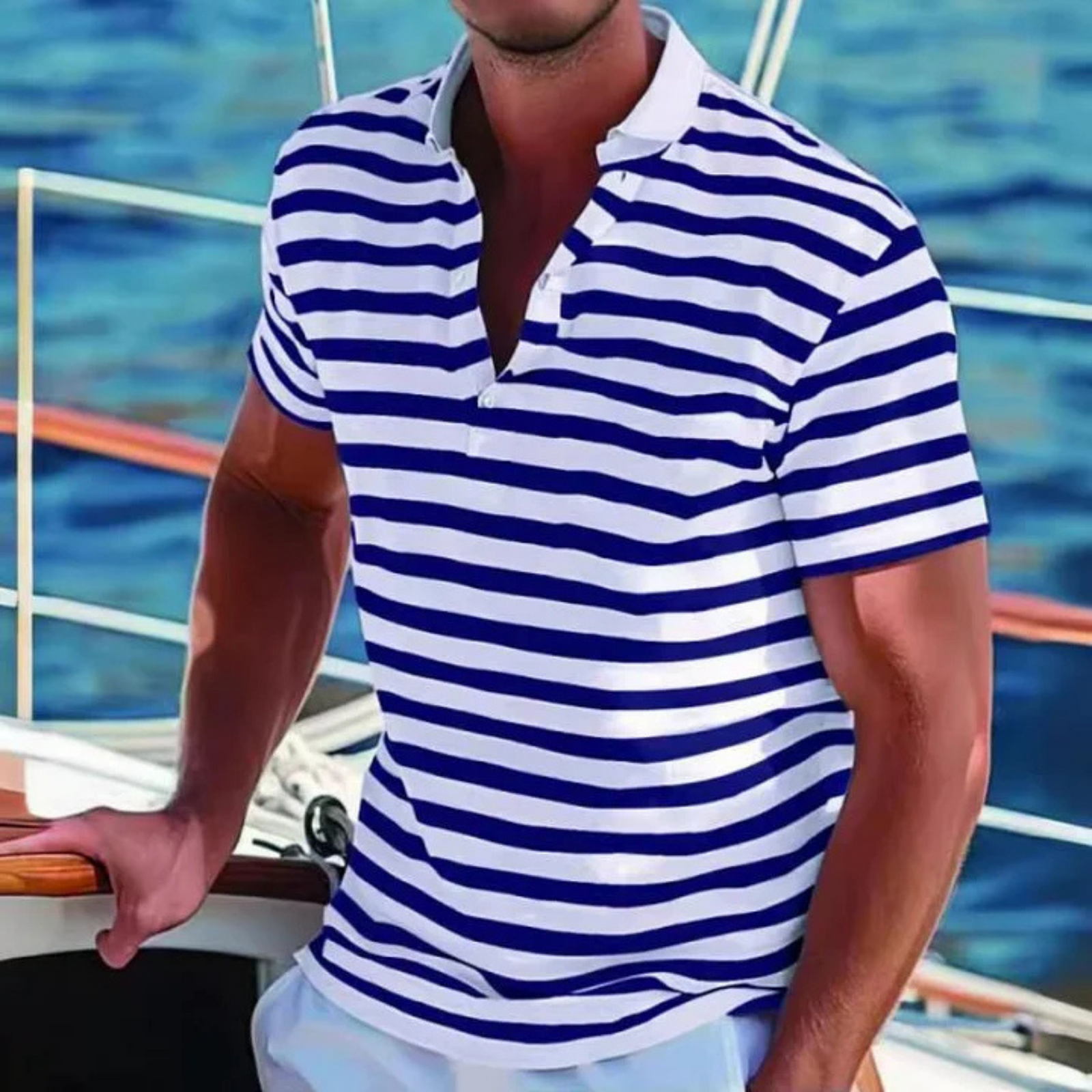 Polo Homme Style Marin Rétro Ajusté 4