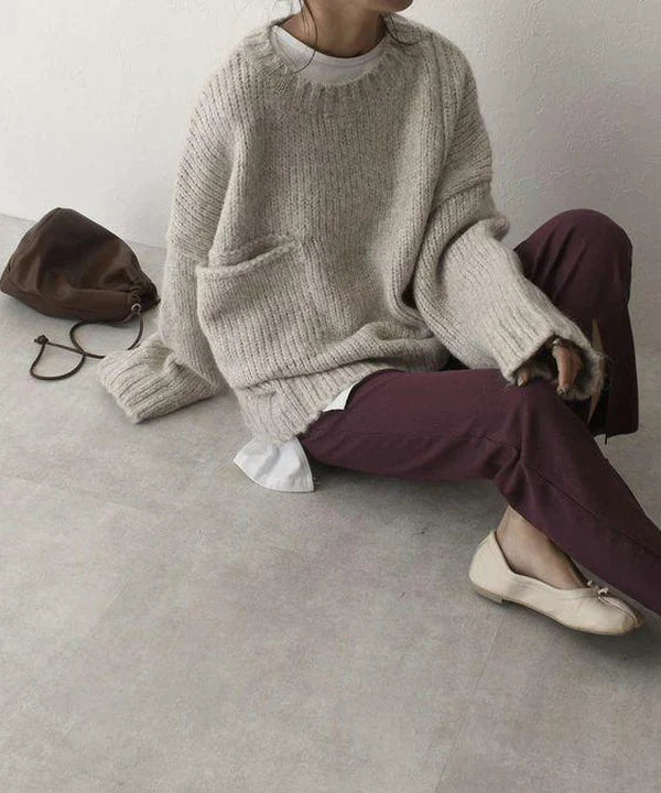 Pull Ample à Manches Longues avec Poche 3