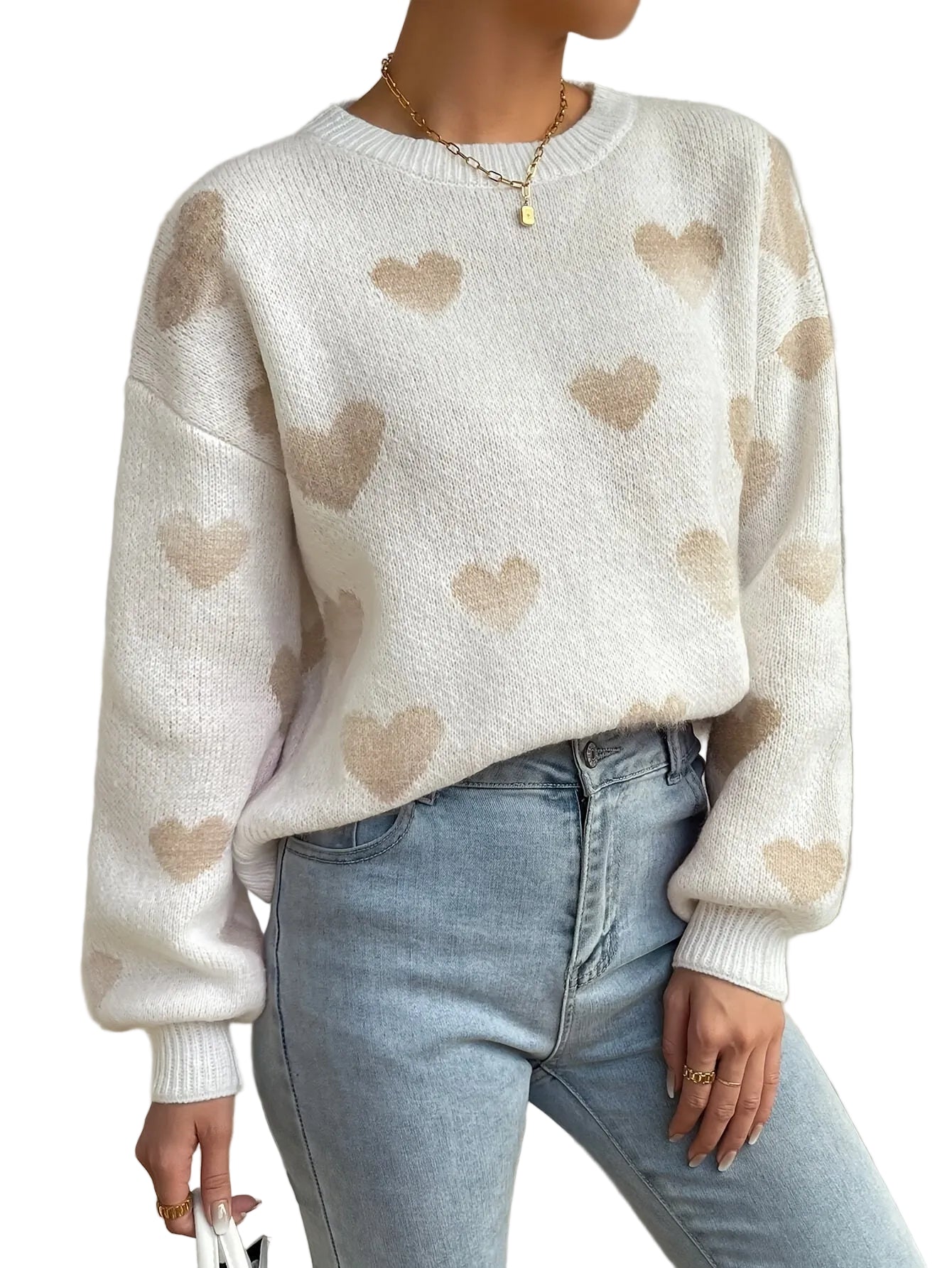 Pull Femme Décontracté à Motif Cœur Ample 2