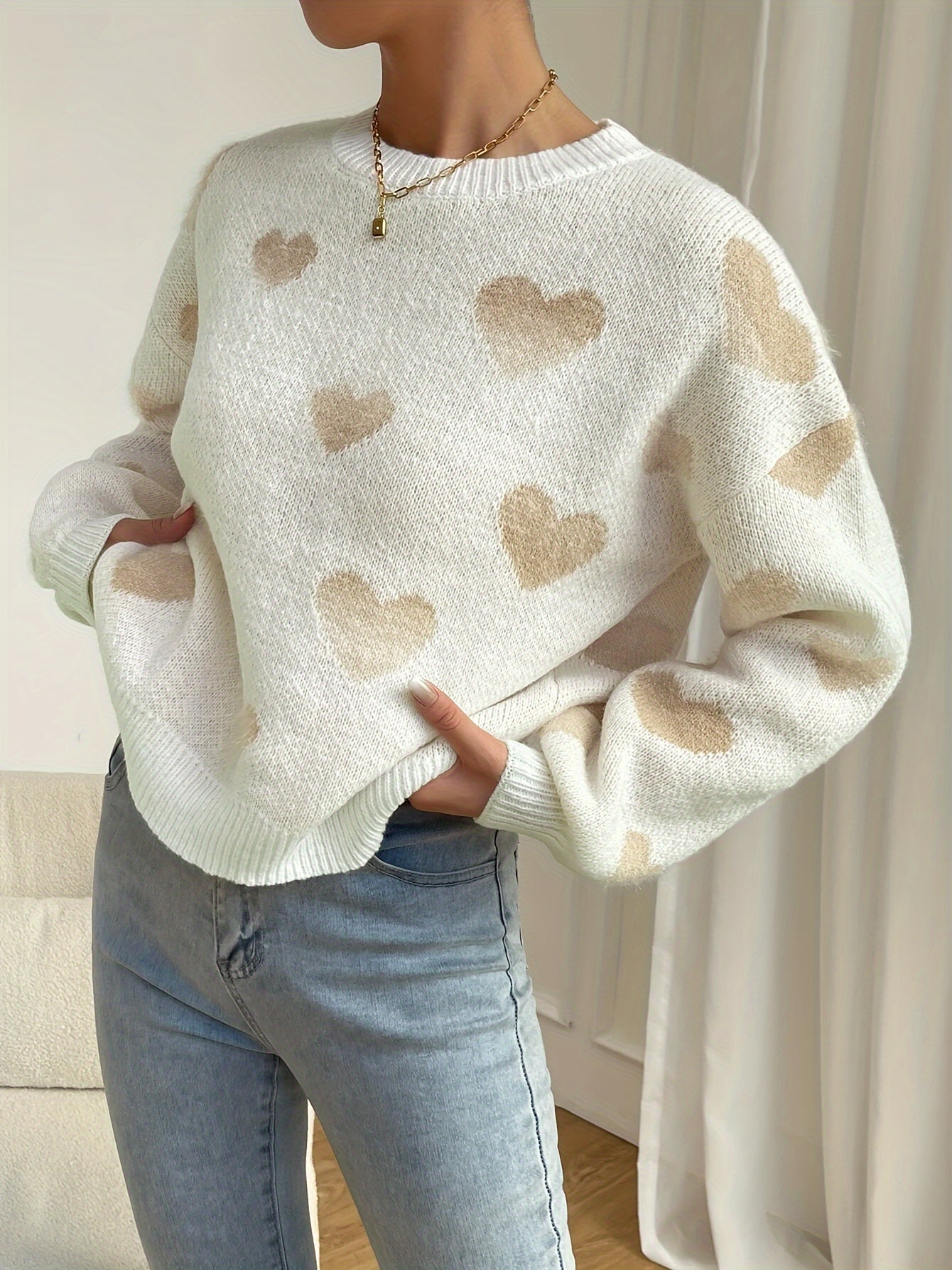Pull Femme Décontracté à Motif Cœur Ample 3