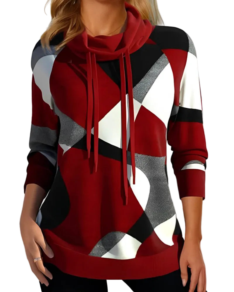 Pull Femme à Col Châle Imprimé Géométrique 0