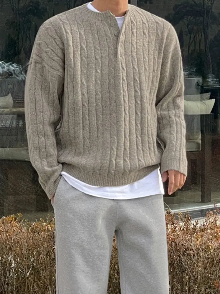 Pull Homme Henley Classique Ajusté Casual 0