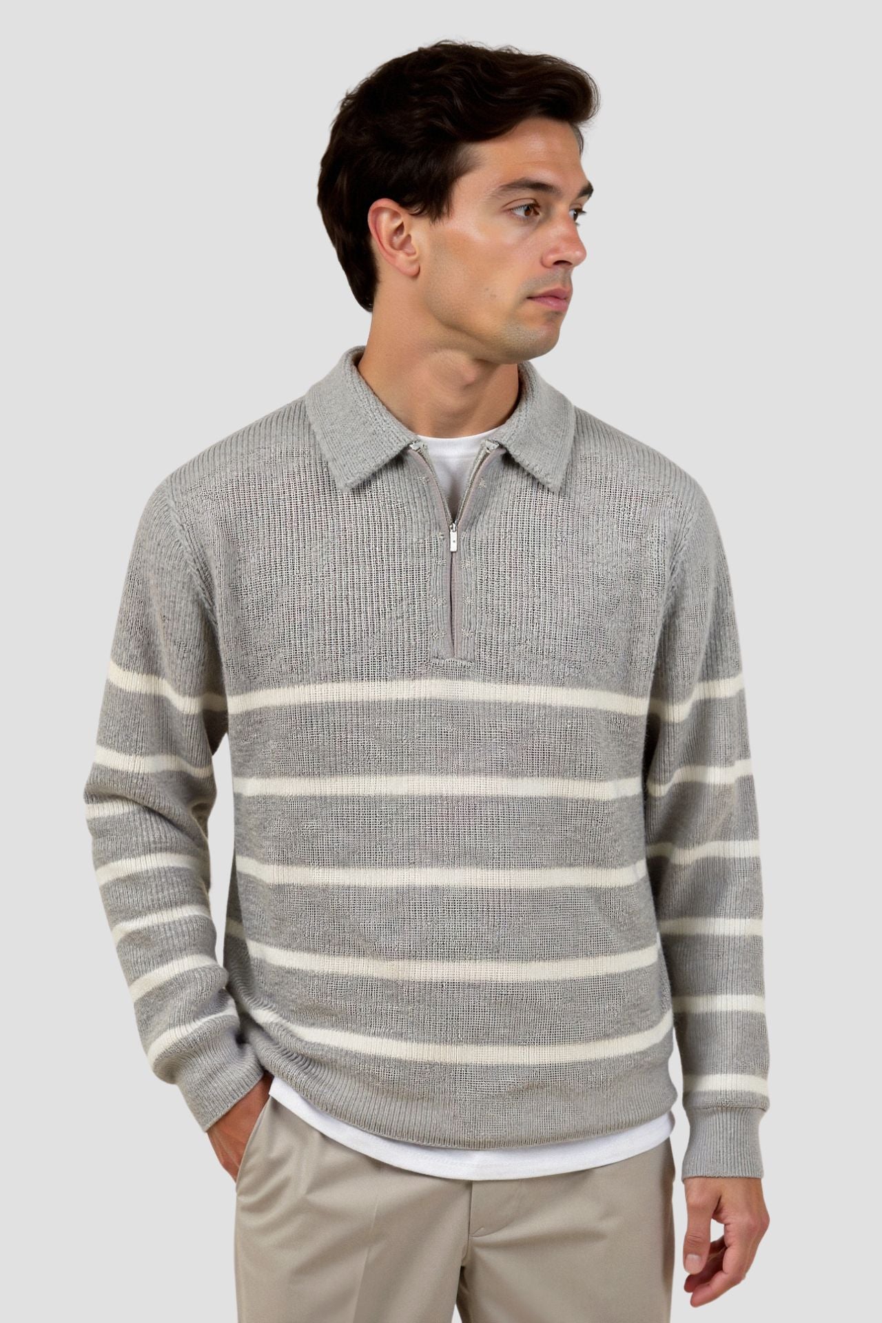 Pull à Zip pour Hommes en Mélange de Laine 1