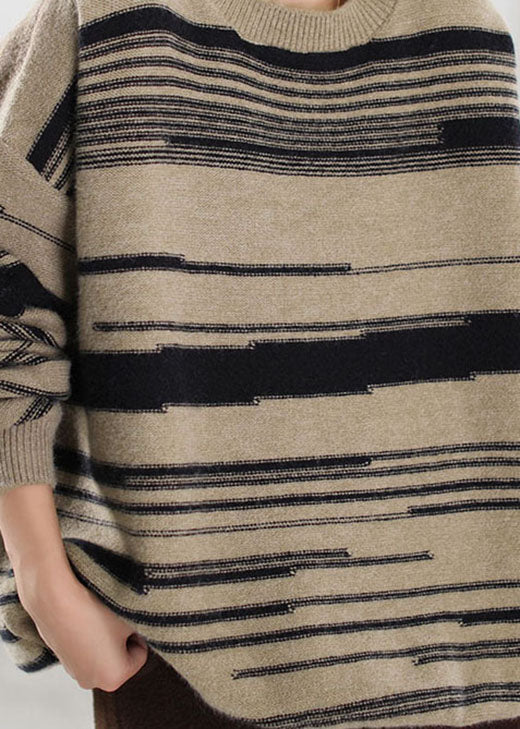 Pull en Tricot Kaki Rayé pour Femmes 3