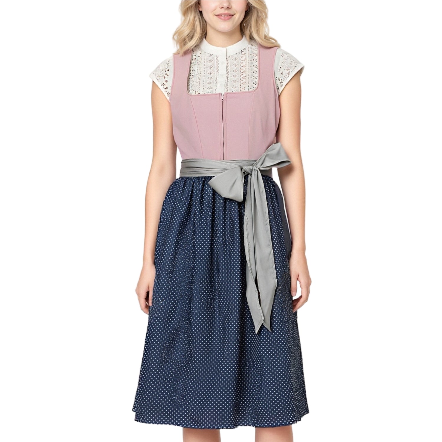 Robe Dirndl Femme Vintage en Polyester Rose 0