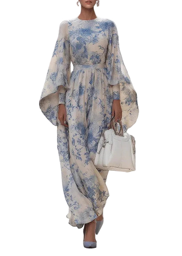 Robe Femme Imprimée Col Rond Manches Évasées 0