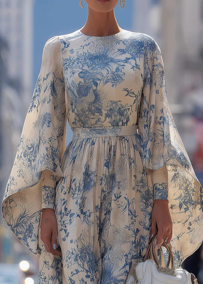Robe Femme Imprimée Col Rond Manches Évasées 1