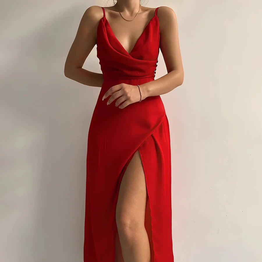 Robe Longue Décolletée avec Fente Volante 5