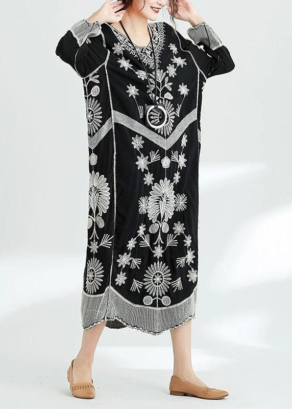 Robe Longue Femme Chiffon Imprimé Noir Décontractée 2