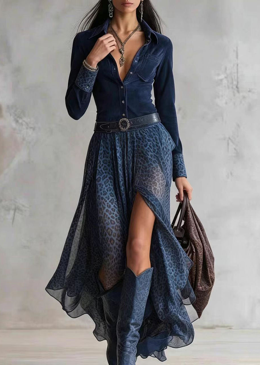 Robe Longue Femme Col Claudine Patchwork avec Manches Longues 1