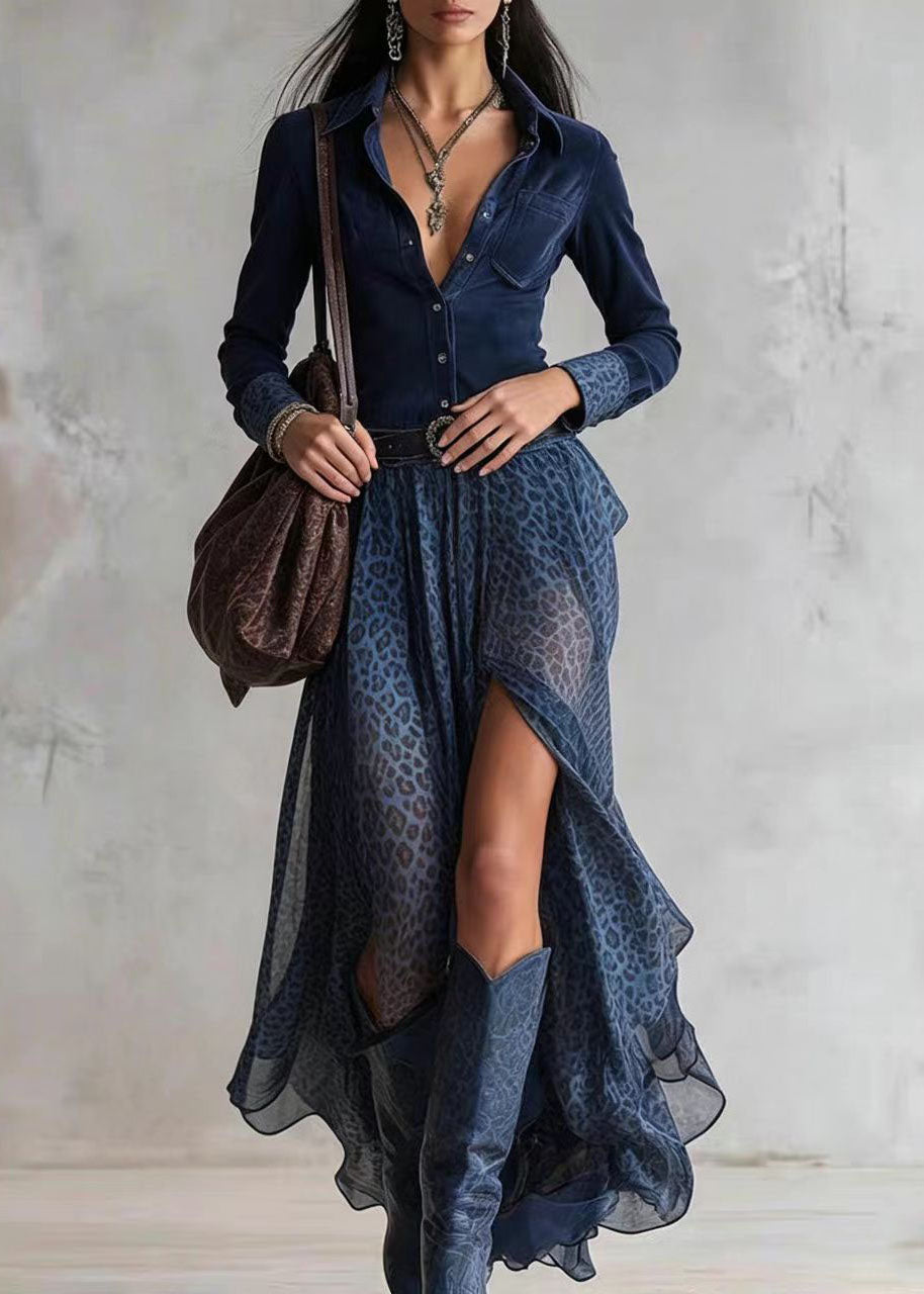 Robe Longue Femme Col Claudine Patchwork avec Manches Longues 2