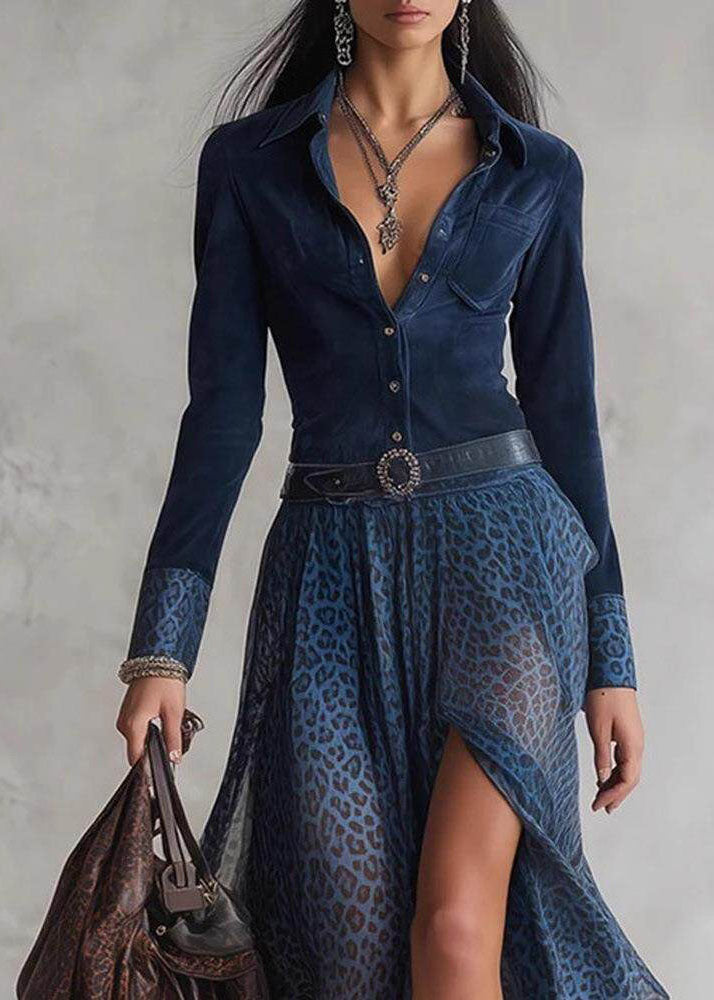 Robe Longue Femme Col Claudine Patchwork avec Manches Longues 3
