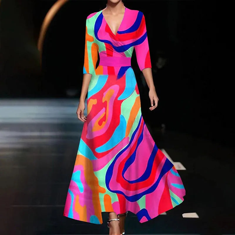 Robe Longue Femme Fleurie A-Line Tissu Léger 4