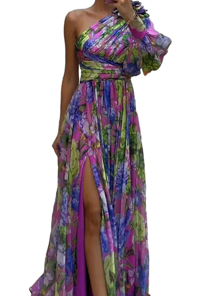 Robe Longue Femme Imprimé Capucine avec Fente Latérale 0