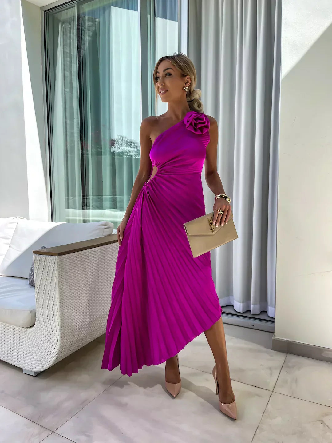 Robe Longue Femme Plissée Asymétrique Maxi 7