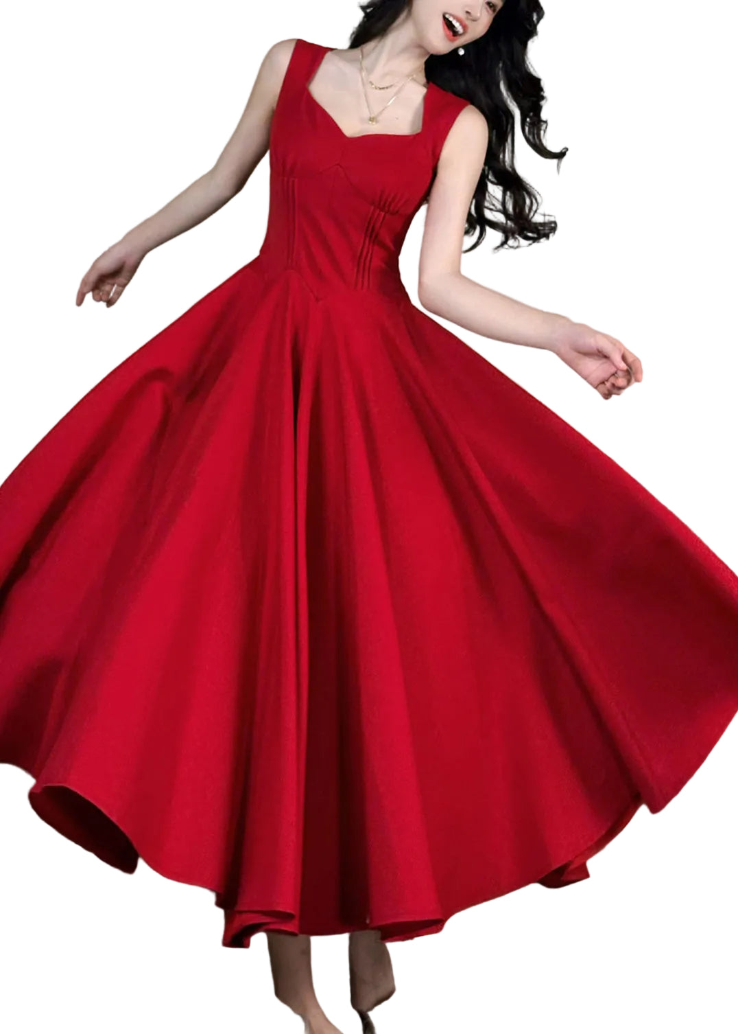 Robe Longue Tunique Rouge à Bretelles Spaghetti 0