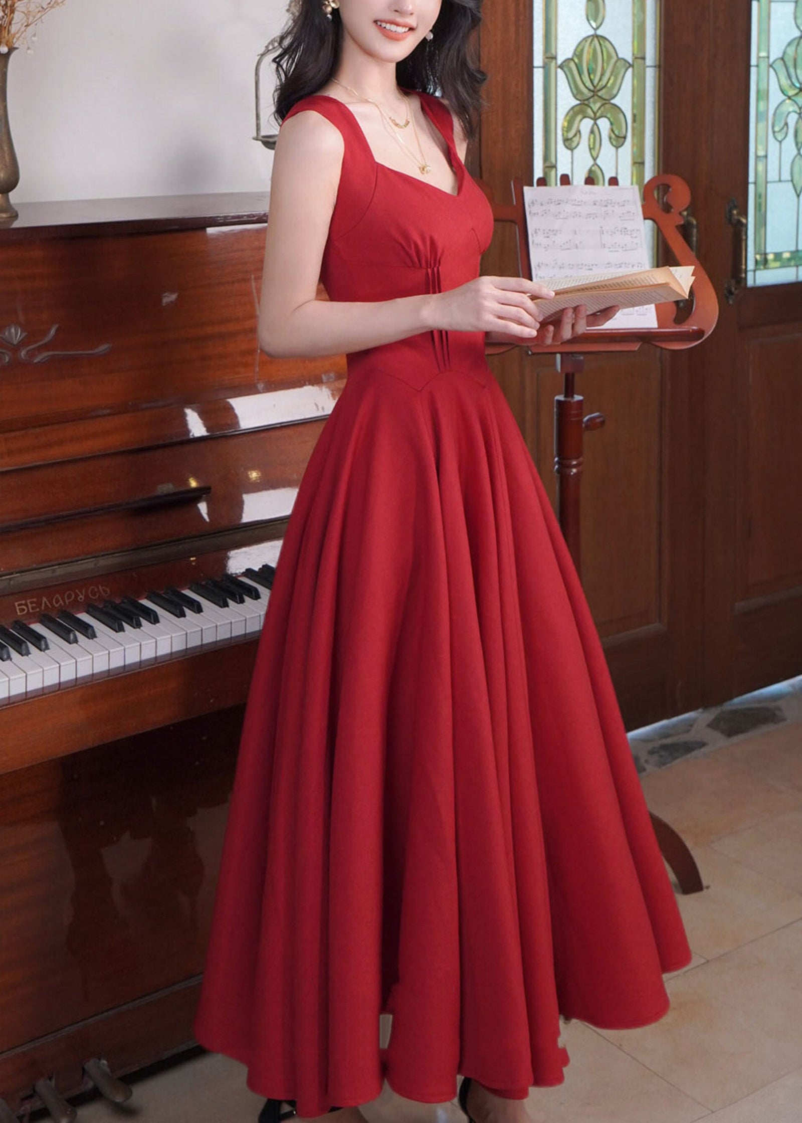 Robe Longue Tunique Rouge à Bretelles Spaghetti 3