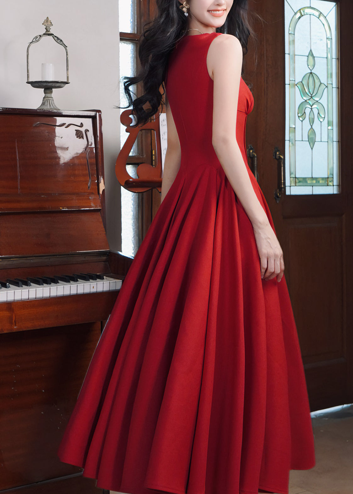Robe Longue Tunique Rouge à Bretelles Spaghetti 4
