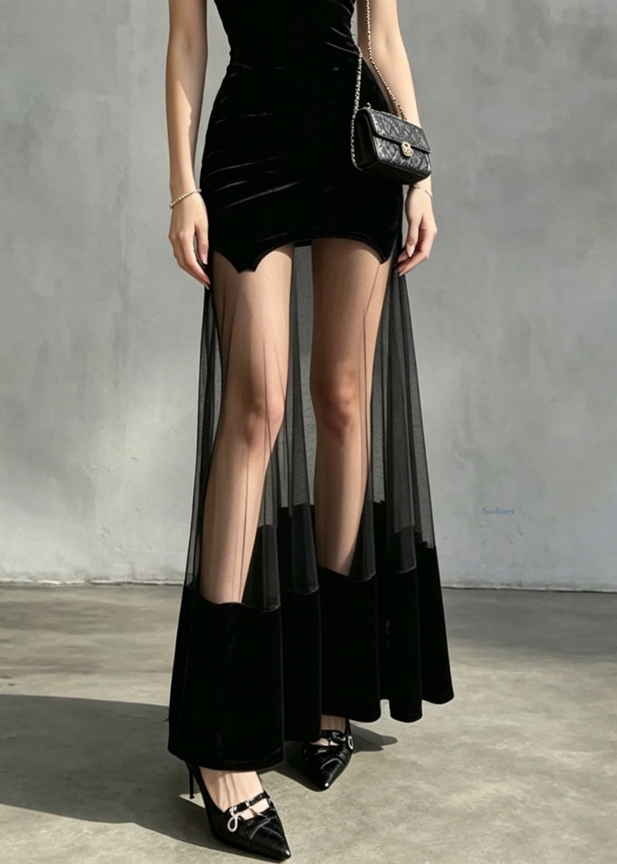 Robe Longue en Tulle Noir pour Dîner 3