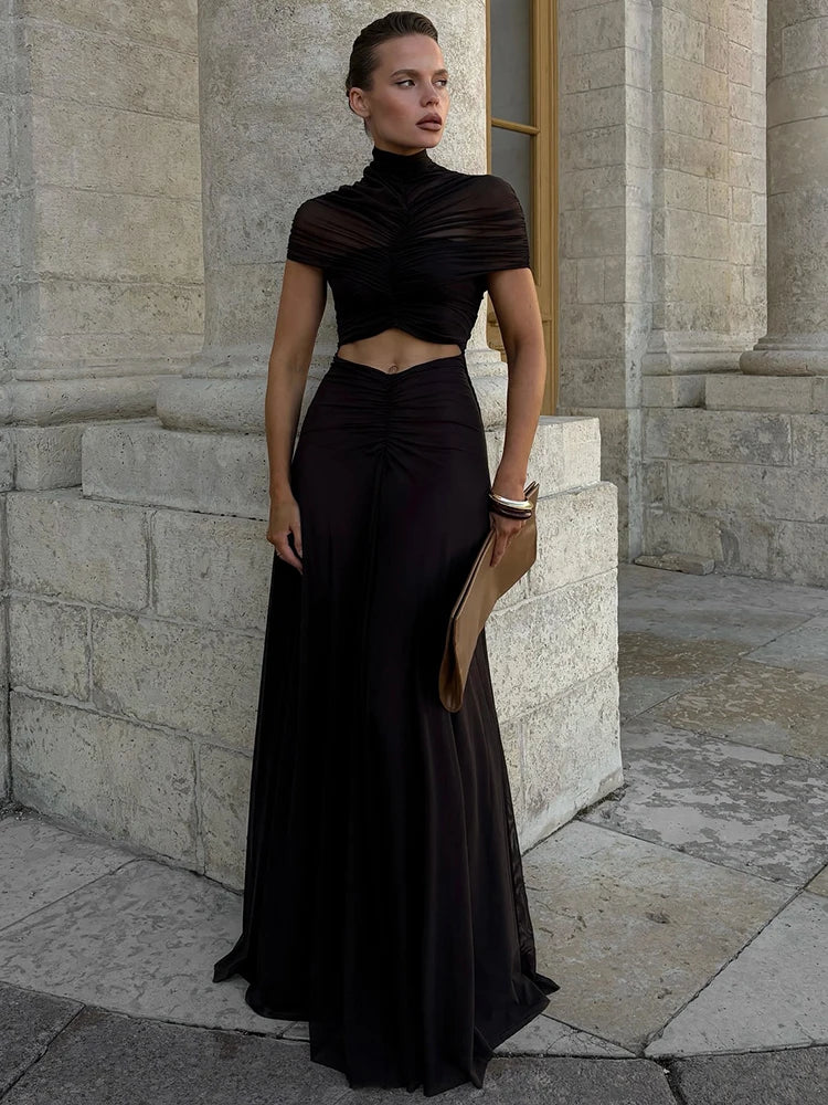 Robe Maxi Femme Évasée à Manches Courtes 3